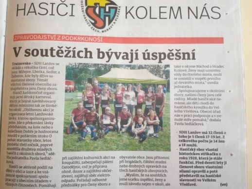 Článek o SDH Lanžov v Krkonošském deníku
