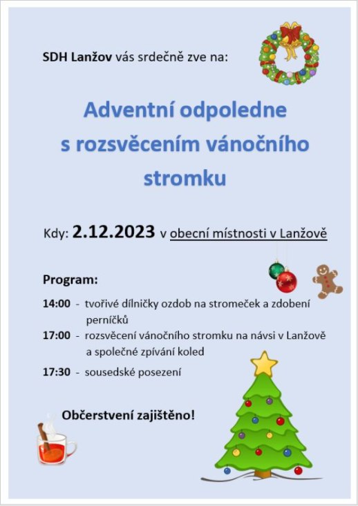 Adventní odpoledne v Lanžově 2.12.2023