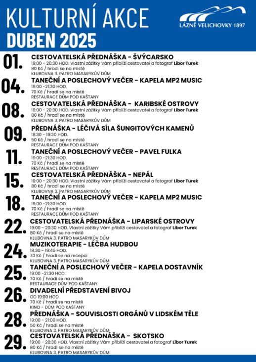 Kultura v Lázních Velichovkách - duben 2025