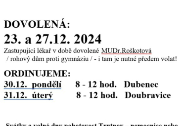 Provoz ordinace v průběhu Vánoc - MUDr. Klepačová Provoz ordinace v průběhu Vánoc - MUDr. Klepačová